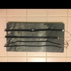 black chokers set of four suede leather fabric